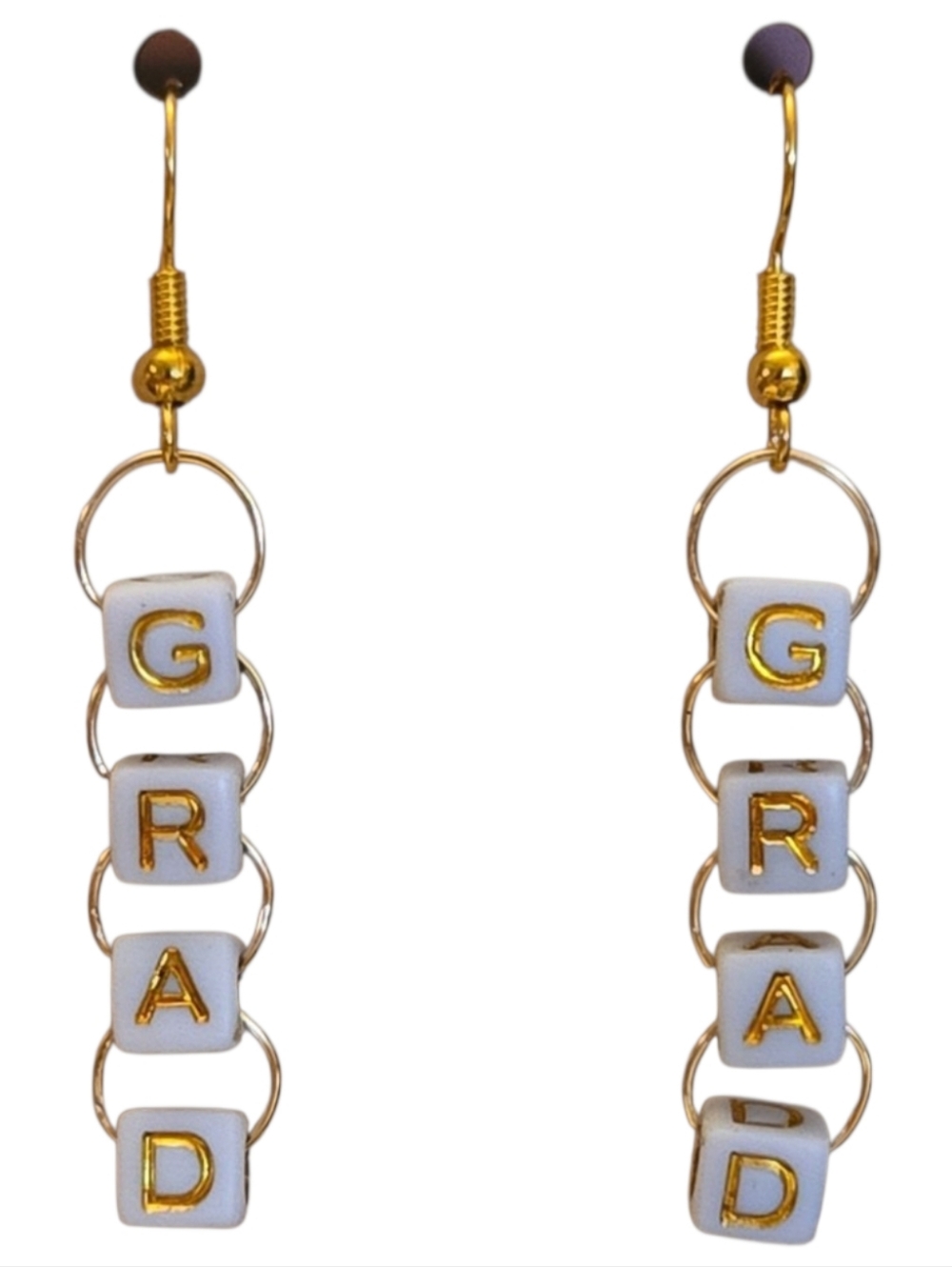 Gold and White GRAD Dangle Earrings - Women Jewelry